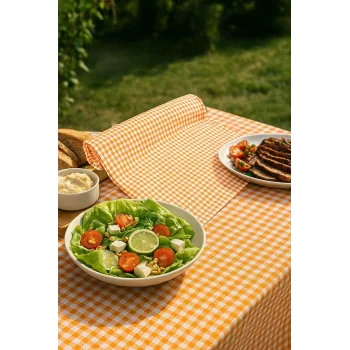 Zefir Desen Sofra Bezi Masa Örtüsü 170 x 170 Cm Turuncu