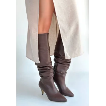 Zelya Kahverengi Cilt Topuklu Çizme