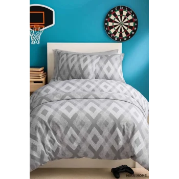 Zigzag Desenli Gri Pamuklu Tek Kişilik Nevresim Takımı