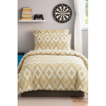 Zigzag Desenli Sarı Pamuklu Tek Kişilik Nevresim Takımı