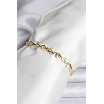 Zikzak Model Pirinç Gold Renk Bileklik