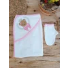 Luz&Pos 0-1 Yaş Bear Nakışlı El Keseli 2li Kız Bebek Havlu Takımı Pembe
