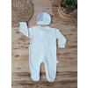 Luz&Pos 0-3 3-6 6-9 Ay Şapkalı Yelek Detaylı Boydan Çıtçıt Erkek Bebek Tulumu Ekru