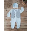 Luz&Pos 0-3 3-6 6-9 Ay Şapkalı Yelek Detaylı Boydan Çıtçıt Erkek Bebek Tulumu Ekru