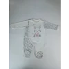Luz&Pos 0-3 3-6 Ay Minik Tavşan Nakışlı Boydan Çıtçıt Kapamalı Kız Erkek Bebek Tulumu Ekru
