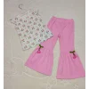 Luz&Pos 1-2-3-4 Yaş Kiraz Baskılı Tişört İspanyol Paçalı Likralı 2li Kız Çocuk Takımı Pembe