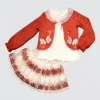 Luz&Pos 1-2-3 Yaş Brode Etekli Örme Hırkalı Uzun Kollu Sweat 3lü Kız Çocuk Takımı Kırmızı