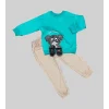 Luz&Pos 1-2-3 Yaş Filli Sallanan Ayak Desenli Likra Penye Kumaş Sweat Pantolonlu Kız Erkek 2li Çocuk Takımı Mint Yeşili