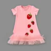 Luz&Pos 1-2-3 Yaş Payetli Çilekler Nakışlı Eteği Fırfırlı Jile Kız Çocuk Elbisesi Gül Kurusu