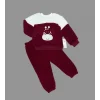 Luz&Pos 1-2-3 Yaş Ponponlu Zürafa Desenli Kuzu Kumaş Uzun Kollu 2li Kız Erkek Çocuk Takımı Bordo
