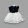 Luz&Pos 2-3-4 Yaş Astarlı Brode Etekli Kot Kumaş Düğmeli Kız Çocuk Elbisesi Siyah