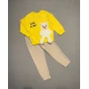 Luz&Pos 2-3-4 Yaş Ayıcık Sallanan Ayak Desenli Likra Penye Kumaş Sweat Pantolonlu Kız Erkek 2li Çocuk Takımı Sarı