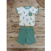 Luz&Pos 3-6 6-9 9-12 Ay Ananas Baskılı Şort Tişört 2 Li Kız Erkek Bebek Takımı Yeşil