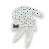 Luz&Pos 3-6-9-12 Ay Puantiyeli Şapkalı Çıtçıt Kapamalı Patikli 3lü Kız Bebek Takımı Beyaz