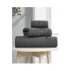 3 lü Banyo Havlusu Seti Pamuklu Ritim Antrasit