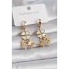 316L Çelik Gold Renk Beyaz Sedefli Yonca Simli Kelebek Figür Kadın Küpe