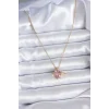 316L Çelik Gold Renk Zincir Pembe Kristal Kalp Model Zirkon Taş Detay Kadın Kolye