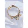 316L Çelik Gold Renk Zirkon Taşlı Minimal Kalp Detay Kelebek Charm Bileklik
