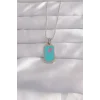 316L Çelik Gümüş Renk Mavi Mineli Tarot Kolye