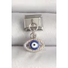 316L Çelik Gümüş Renk Nazar Boncuk Detaylı Göz Model Nomination Charm