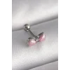 316L Çelik Gümüş Renk Pembe Kurdele Zirkon Taş Detay Tragus Piercing
