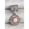 316L Çelik Gümüş Renk Sallantı Zirkon Taşlı Pembe Göz Model Nomination Charm