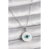 316L Çelik Gümüş Renk Zincir Beyaz Mineli Turkuaz Göz İşleme Model Kadın Kolye