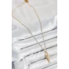 316L Çelik Zirkon Taşlı Kilit Ve Sallantılı Anahtar Model Gold Renk Kadın Kolye