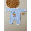 Luz&Pos 6-9 12-18 18-24 24-36 Ay Animal Nakışlı Bal Peteği Kumaş Es Fermuarlı Erkek Bebek Tulumu Mavi