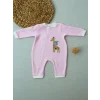 Luz&Pos 6-9 12-18 18-24 24-36 Ay Animal Nakışlı Bal Peteği Kumaş Es Fermuarlı Kız Bebek Tulumu Pembe