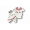 Luz&Pos 6-9 9-12 12-18 Ay Çiçek Nakışlı Roman Şalvar Bandanalı Kısa Kollu Sweat 3lü Kız Bebek Takımı Pudra