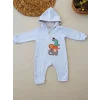 Luz&Pos 6-9 9-12 Ay Ef Çizgi Boy Fermuarlı Hayvanlar Alemi Nakışlı Kapşonlu Kız Erkek Bebek Tulumu Mavi
