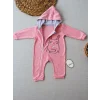 Luz&Pos 6-9 9-12 Ay Ef Çizgi Boy Fermuarlı Tavşan Nakışlı Kapşonlu Kız Erkek Bebek Tulumu Pembe