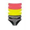 6 Adet Likralı Kadın Slip Külot Leopar Fuşya Sarı