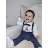 Luz&Pos 9-12-18 Ay Papyonlu Sweat Kot Pantolon 2li Erkek Bebek Salopet Takımı Lacivert