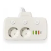 Akım Korumalı 2’li Ayrı Anahtarlı Priz, 2x Priz, 3x Usb, 1x Type-c, 2 Mt Kablo, Hızlı Şarj