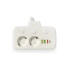 Akım Korumalı 2’li Ayrı Anahtarlı Priz, 2x Priz, 3x Usb, 1x Type-c, 2 Mt Kablo, Hızlı Şarj