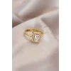 Ayarlamalı Gold Renk Metal Zirkon ve Kristal Taşlı Dikdörtgen Model Yüzük