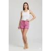 Bambu Fitilli Kadın Ev Şortu Bacak Dantel Detaylı Ev Giyim Fuşya