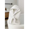 Beyaz Gramajlı Kapşonlu Garson Boy Çocuk Banyo Bornozu