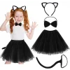 Beyaz Kulaklı Kedicik Kostüm Seti (tütü, Taç, Papyon, Kuyruk)