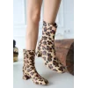 Birta Leopar Cilt Streç Topuklu Bot