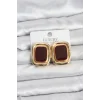 Bordo Mineli Kare Gold Renk Vintage Kadın Küpe