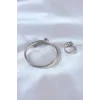 Çelik Gümüş Renk Sıkı Burgu Model Erkek Bileklik Yüzük Seti