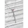 Çelik Zincir Gümüş Renk Pembe Kalp Kadın Kolye