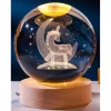 Unicorn Ay Figürlü Işıklı Ahşap Altlıklı Kar Küresi (8 cm)