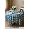 Fiber Kareli Masa Örtüsü Sofra Bezi Ekose Desen 160x160 Cm Turkuaz
