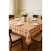 Fiber Kareli Masa Örtüsü Sofra Bezi Ekose Desen 160x160 Cm Turuncu