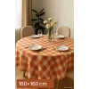 Fiber Kareli Masa Örtüsü Sofra Bezi Ekose Desen 160x160 Cm Turuncu