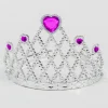 Fuşya Kalpli Gümüş Renk Kraliçe Tacı Prenses Tacı